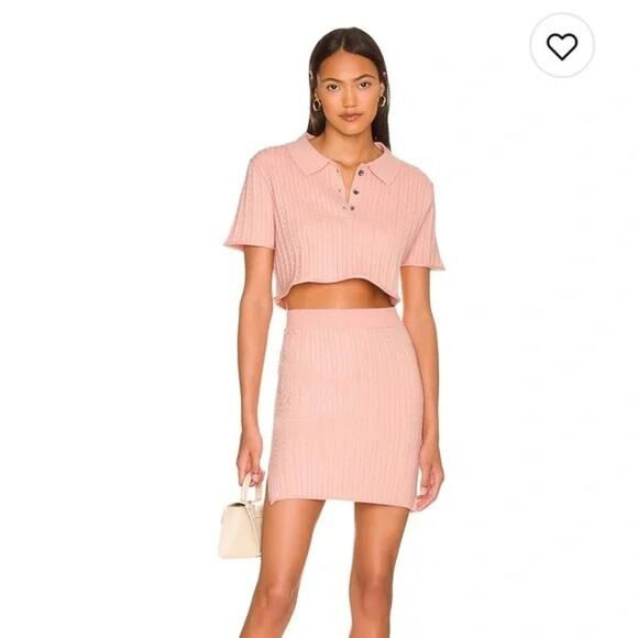 NEW Callahan Womens Cropped Polo Top Pink Cable Knit Size S Casual Spring - Picture 1 of 7